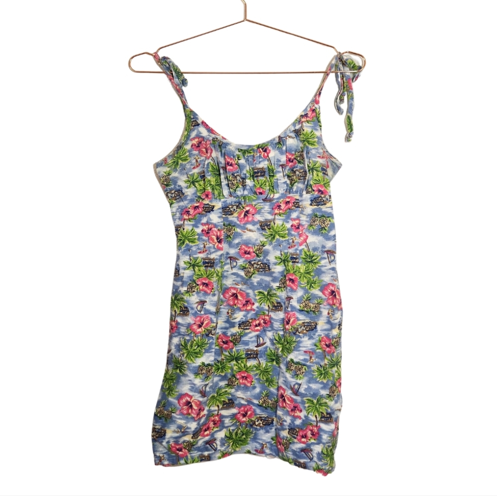 Y2k Aqua Blue Hawaiian Mini Dress (S)